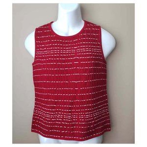 St. John Wool + Rayon Knit Top Tank Sleeveless Shirt Red White Women's Size S